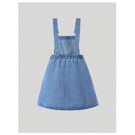SHENHE Girl's Denim Overall Dress Adjustable Strap A Line Flared Cute Jean Jumper Bib Dress Medium Wash 10Y