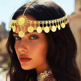 GORAIS Gold Head Chain Coin Headband Forehead Headpiece Egyptian Costume Hair Accessories for Women