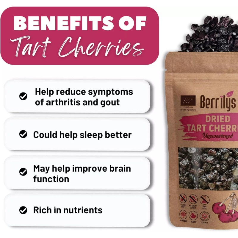 Berrilys Organic Dried Tart Cherries, 10 Oz, Pitted, Great for