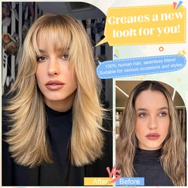 Cephermer Clip in Bangs - 100% Human Hair Wispy Bangs Hair Clip Fake Bangs Fringe with Temples Hairpieces Air Bangs for Women Ash Blonde