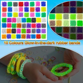 ROSHUKG 60 Colours Rubber Bands Refill Kit, 12300 Rubber Bands Kit for Kids Weaving DIY Crafting Gift with S-Clips, Glow in The Dark Rubber Bands