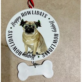 Holiday Time Shatterproof Pug Dog Lovers Christmas Tree Ornament