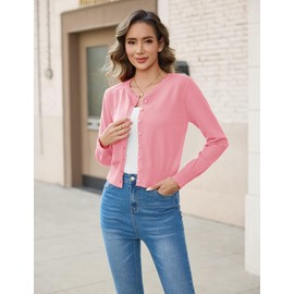 Aottori Women's Cardigans Long Sleeve Button Down Bolero Cardigan Ladies Knit Lightweight Shrugs Jumper Outwear for Dresses Pink M