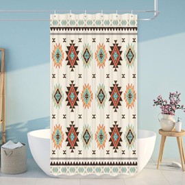 Southwestern Shower Curtain for Bathroom Decor, Southwest Native American Pattern Tribal Navajo Boho Fabric Shower Curtains Set, Western Aztec Geometric Shower Curtains, 36X72 Inches with Hooks,Beige