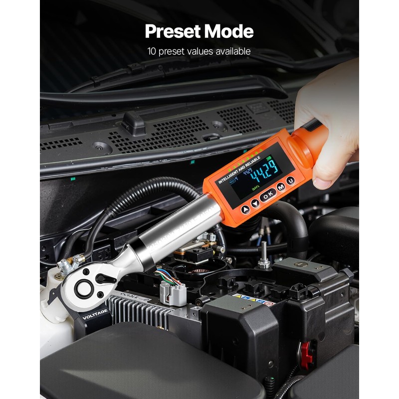 VEVOR Digital Torque Wrench, 3/8-Inch Drive, 4.94–99.57 lbf-ft, 72-Tooth, ±2%
