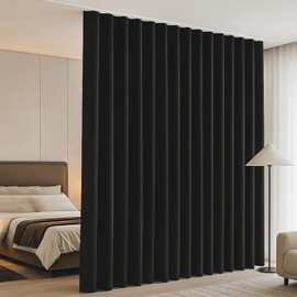 Room Divider Curtains Ceiling Track Sets Extra Wide Blackout Curtain Flexible Bendable Tracks Wall Mount for Bedroom Privacy Partition Separator, 1 Panel Black Drape and White Rail, W108 x L96 in