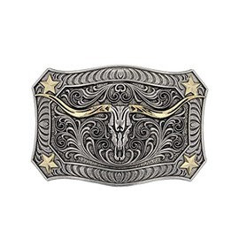 Montana Silversmiths Unisex Longhorn Crest Filigree Attitude Belt Buckle Silver One Size
