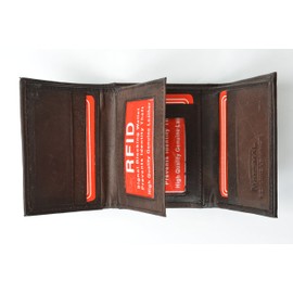 Mens Trifold Leather Wallet RFID Blocking Brown Marshal New