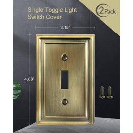 ZILLSEA 2-Pack Light Switch Covers, Single Toggle Switch Plate Cover, Decorative Antique Brass Metal Wall Plate, 3.15''*4.88'', Midsize