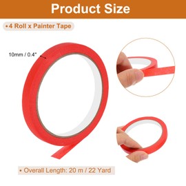 PATIKIL Masking Tape 0.4 Inch Wide, 4 Roll 22 Yard Painters Tape Bulk No Residue Craft Tape for Wall Painting Labeling Car Painting Home DIY Flower Crafts Decoration, Red
