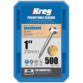 Kreg SPS-F1-500 Pocket Hole Screws 1-Inch #2 Fine Square Drive 500ct