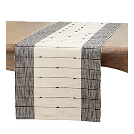 Occasion Gallery Black/White 100% Cotton Stripe Farmhouse Rustic Kitchen Dining Table Runner, 16" X 72"