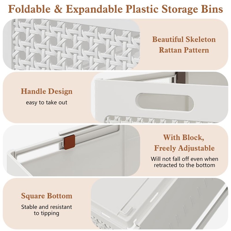 YTOPRO Expandable Storage Box,Plastic Storage Bins Adjustable from 28-48cm Stackable