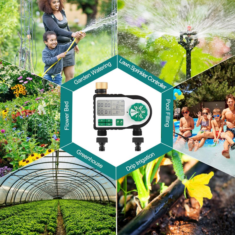 Digital Automatic Watering Timer with 2 Hose Connectors Programmed Garden