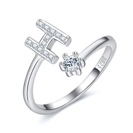 CRYSLOVE Mother's Day Gifts Adjustable Initial Letter Ring for Women Girls 925 Sterling Silver A-Z Stackable Alphabet Rings Bridesmaid Gift