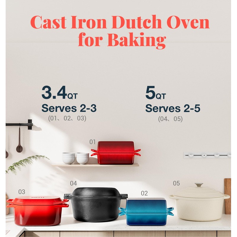 2 IN 1 Cast Iron Bread Loaf Pan with Lid,