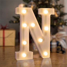 QEOCP Light Up Letter N, LED Marquee Sign 26 Letters and 10 Numbers, Battery Powered Alphabet Sign Light for Night Lights, Weddings, Birthdays, Parties, Holiday Lights or Home Decoration (Warm White)