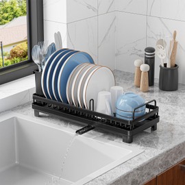 CHLORYARD Small Dish Drying Rack, Compact Sink Dish Drainer Plate Rack Organizer with Utensil Holder and Drainbaord for Kitchen Counter, RVs, Apartments