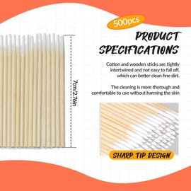 XIYING 500 Pcs Cotton Swabs, Cotton Wool Buds Pointed Tip for Eyebrow, Tattoo, Beauty Make-up Color, Nail Seam Dedicated Dirty Picking Wood Handle Small Pointed Tip Head
