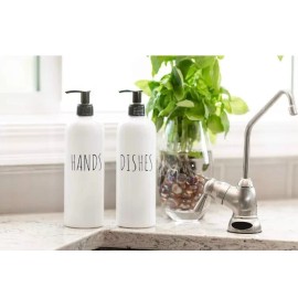 Vada Designs Soap Dispenser Bottles Farmhouse Decor Hands and Dishes 16 oz Plastic with Pump