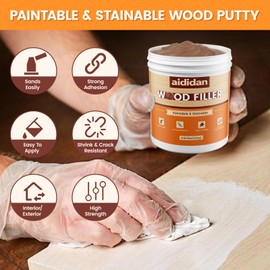 Wood Filler, Wood Repair Kit,16 Ounce Paintable & Stainable Wood Putty Filler, Wood Scratch Cracks Holes Repair Furniture, Exterior Wood Filler Water Resistant, Wood Putty,16oz, Walnut