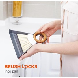 Full Circle Tiny Team Mini Compact Brush & Dustpan Set, Portable Handheld Broom for Quick Cleanups, Ideal for Home, Bathroom, Kitchen Countertops. Bamboo Hand Broom & Small Crumb Sweeper, White