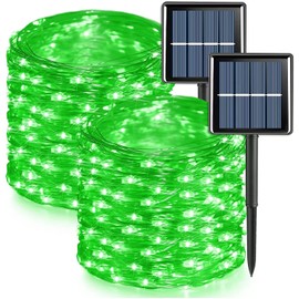 QITONG 2 Pack Green Solar Fairy Lights, Each 66ft 200 LED Solar String Light, 8 Modes Silver Wire Solar Twinkle Mini Lights