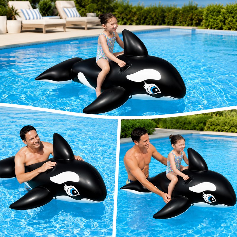 Large Inflatable Whale Ride-On for Pool Fun – Heavy-Duty Handles