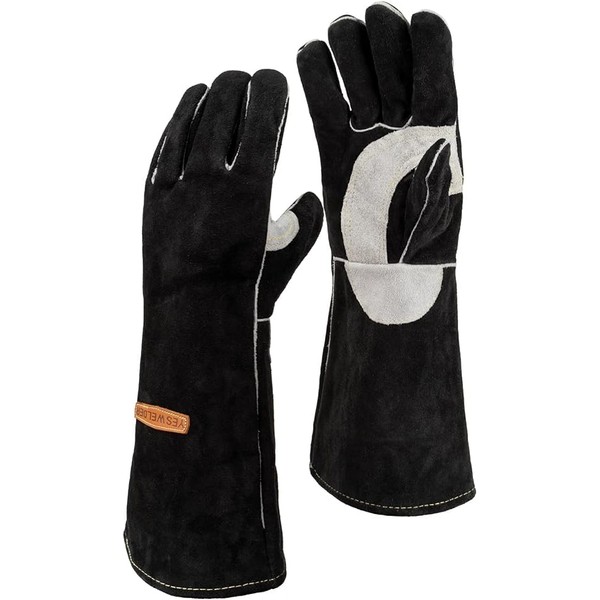 YESWELDER Leather Forge MIG Welding Gloves, Heat Fire Resistant Welders Gloves, Black, also Perfect for Grill/BBQ/Wood Stove/Oven/Fireplace/Cutting