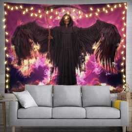 feelacle Scary Skeleton Tapestry Demon Tapestry 80" X 60" Angel of Death Wall Hanging Party Decorations Home Decor For Bedroom Living Room Dorm (200 X 150cm)
