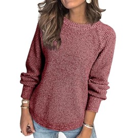 Dokotoo Womens Oversized Sweaters 2025 Long Sleeve Knit Casual Chunky Pullover Sweater Fall Outfits Clothes Red Sweaters for Women S