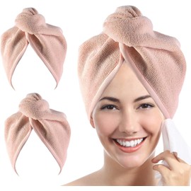YoulerTex - Toalla de Microfibra para el Pelo para Mujer, 2 Unidades de 25,4 x 66 cm, Turbante de Secado rápido para secar el Cabello Rizado, Largo y Grueso (Beige melocotón)