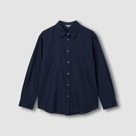 JAJU [JAJU] Soft Linen Blend Long Sleeve Shirt_Navy