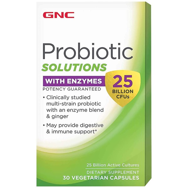 GNC Probiotic Solutions with Enzymes with 25 Billion CFUs, Twin Pack, 30 Capsules per Bottle, Daily Probiotic Support