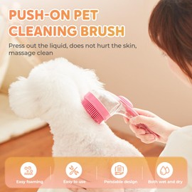 2-in-1 Dog Bath Brush with Shampoo Dispenser, Pet Grooming Massage Tool for Dogs and Cats (pink)
