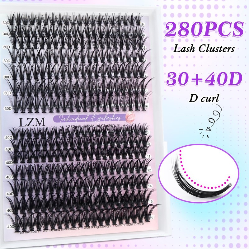 Pack of 280 Eyelash Extensions, LZM DIY Eyelash Extensions, 30