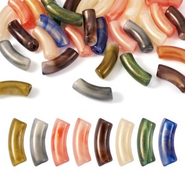 Sparkeads 30 Pcs Curved Tube Beads for Bracelet Making Glitter Bamboo Bead Colorful Opaque Noodle Beads Bulk for Jewelry Friendship Bangle DIY Women Craft Accessory