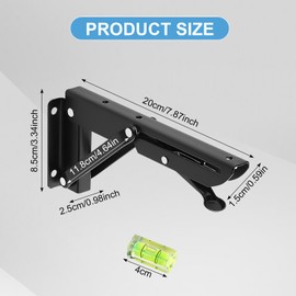 200 mm Schwerlast Klappkonsole, 2 Stück Klappregalhalterungen, Klappkonsole Edelstahl Wandregal, Klappscharnier Schwerlast mit Libelle Wasserwaage für Zuhause, Küche, Büro, Tisch, Wand - Schwarz