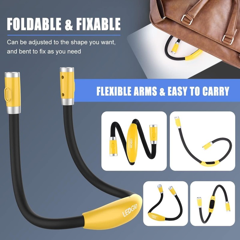 LEDGLE LED Neck Light for Reading Rechargeable Flashlight Knitting, Yellow