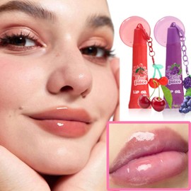 KTouler 4 Colors Hydrating Lip Gloss Keychain,Glossy Plumping Nude Fruit Flavored Lip Gloss for Girls,High Shine Finish Lip Jelly Liquid Lipstick for Women