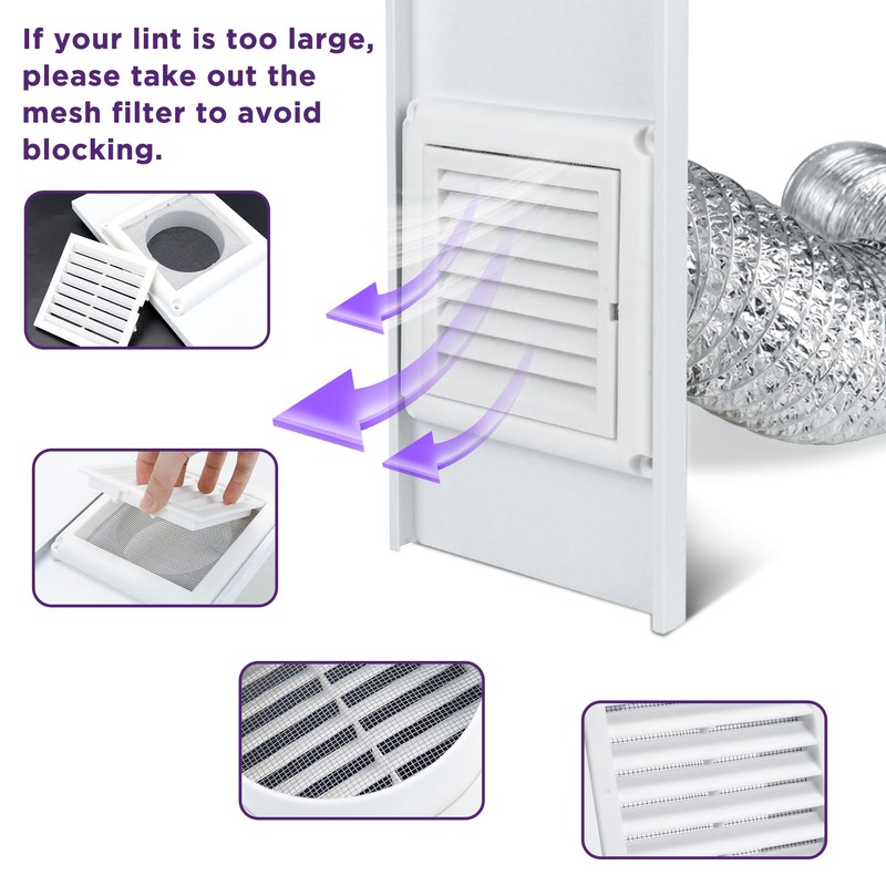 Dryer Vent Window Kit with 4 inch Dryer Vent Duct