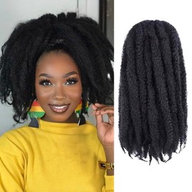ToyoTress Bob Marley Twist Hair - 8 Inch 6 Pack Short Black Marley Hair For Faux Locs, Afro Kinky Curly Marley Twist Braiding Hair Extensions Synthetic (8 Inch, 1B-6P)