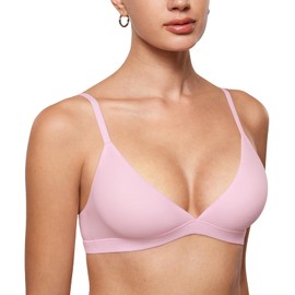 INLYRIC Women's Inbarely Triangle Bralette Plunge Unlined Seamless Bra Wireless Soft Comfort Bras Sweet Pink M