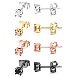 ZELORES 4 Pairs Sterling Silver Stud Earrings Set Tiny Round CZ Stud Earrings 3mm Cubic Zirconia Stud Earrings for Women Men