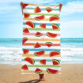 Irisbell Microfiber Beach Towel 63 x 32 inch Large Sand Free Towels for Travel,Quick Dry Absorbent Swimming Beach Towels for Pool Yoga Gym Camping (Striped Watermelon)