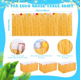 Tudomro 8 Pack 108 x 30 Inch Luau Grass Table Skirt Hawaiian Hibiscus Yellow Table Skirt 53.94 x 72 Inch Disposable White Plastic Table Cloth Rectangle Table Cover for Tropical Party Decorations