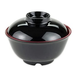 G.E.T. B-123-F, Fuji Collection, Black 12 oz. Melamine Bowls with Lids (Pack of 12)