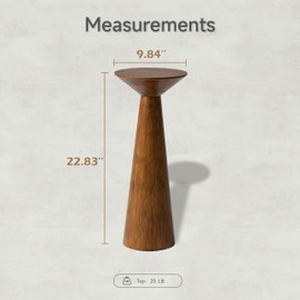 COZAYH Farmhouse Tall Pedestal End Table Small Solid Wood Martini Table Plant Stand Modern Round Drink Table for Small Space Living Room, Walnut