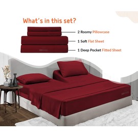 SGI bedding 36" King Split Top Flex Head Sheet Set 1800 Threads Flex Top Sheet for Adjustable Bed 4 Piece Sheet Set 18" Deep Pocket for Sleep Number Bed - Burgundy