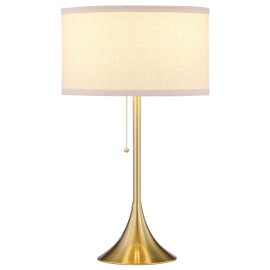 Coaster Home Furnishings - Elmira - Metal & Fabric - 24-Inch Drum Shade Modern Table Lamp with Pull Chain and Pedestal Base - Bedroom & Living Room - Gold - 920241